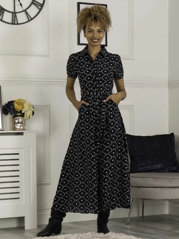 Fashionable Items Danni Crepe Shirt Midi Dress, Navy Star