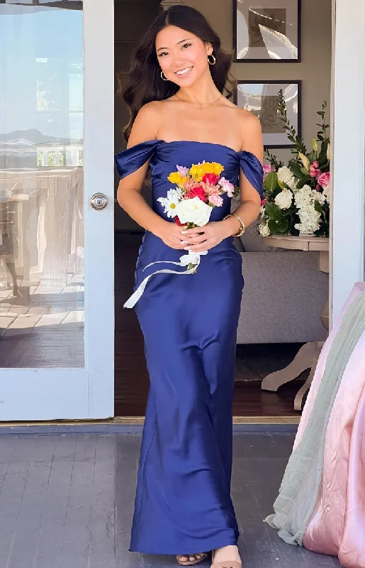 Fresh And Natural Ella Navy Off Shoulder Formal Maxi Dress