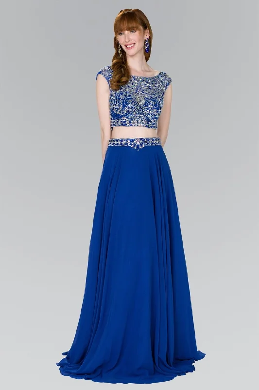 Unique Design Elizabeth K - GL2422 Cap Sleeve Crystal Ornate Two-Piece Chiffon Gown Unique Design Elizabeth K - GL2422 Cap Sleeve Crystal Ornate Two-Piece Chiffon Gown