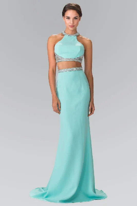 Classic Series Elizabeth K - GL2256 Beaded Halter Neck Two-Piece Evening Gown