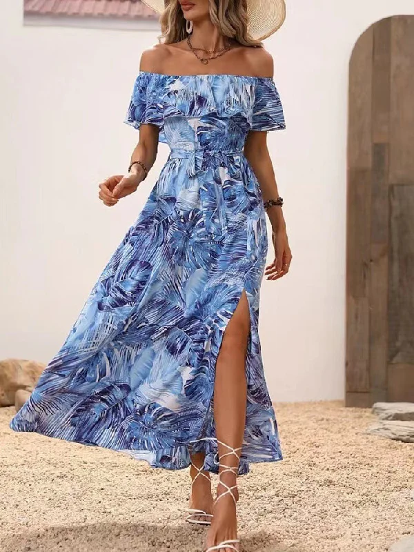 Versatile Items Backless Off Shoulder Slit Boho Maxi Dress