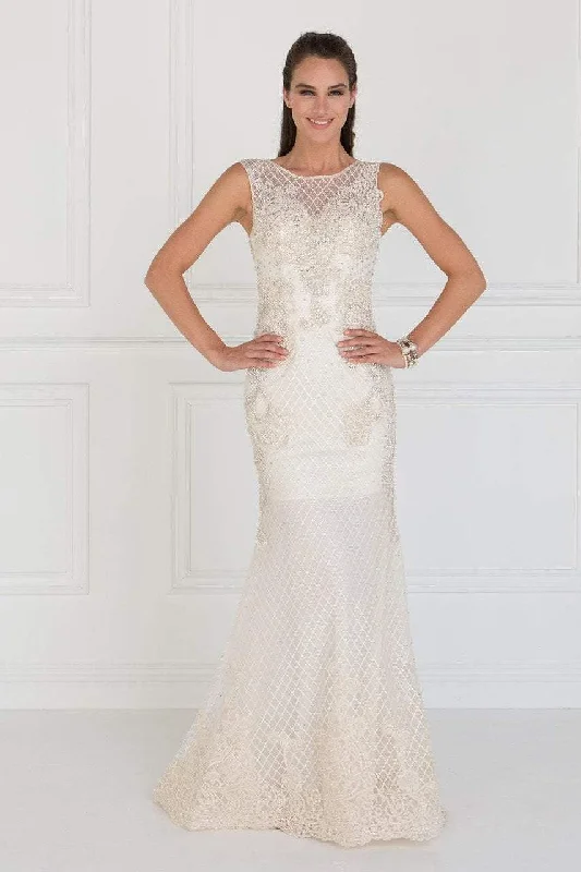 High Street Style Elizabeth K Bridal - GL1536 Embellished Sheer Bateau Sheath Dress