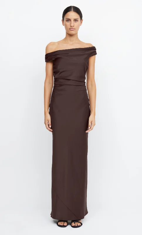 Classic Retro ETERNITY OFF SHOULDER MAXI - DARK CHOCOLATE