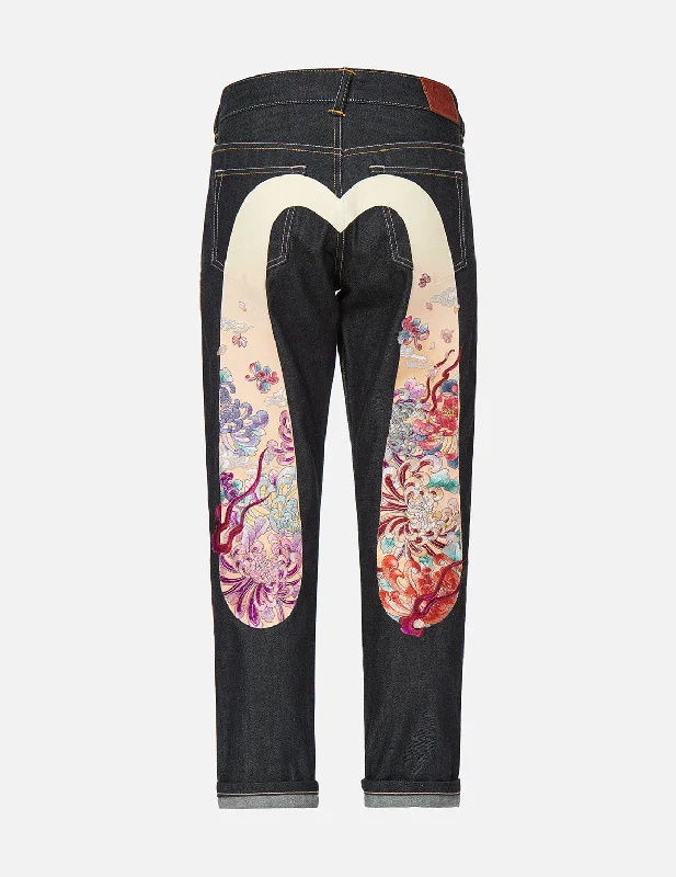 Elegant And Simple Gradated Floral Motif Embroidered Daicock Boyfriend Jeans