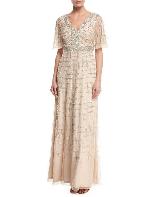 Body Design Aidan Mattox - MD1E201195 Short Flutter Sleeve Adorned Capelet Gown