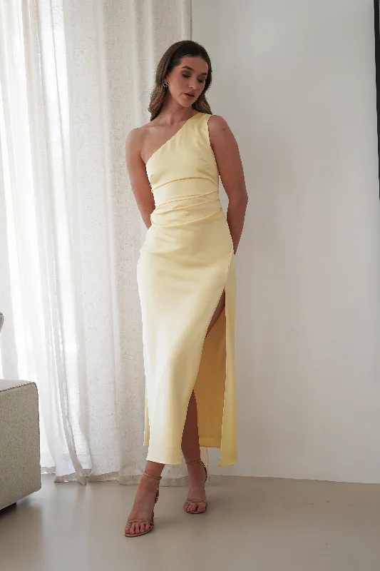 Elegant Tailoring Meera Soft Matte Satin Midaxi Dress | Yellow