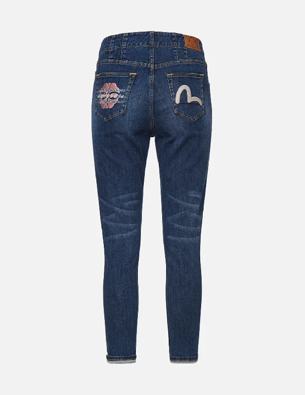 Simple And Comfortable Kamon and Seagull Embroidered Skinny Jeans