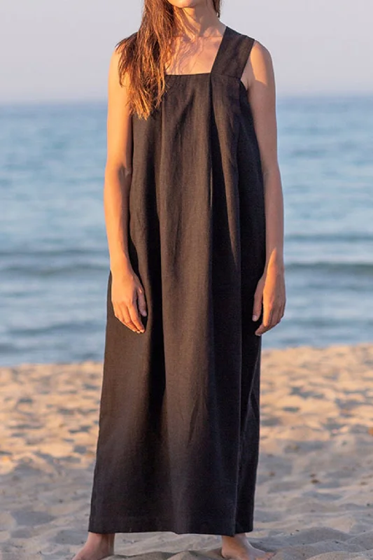 New Autumn And Winter Styles Cotton Linen Solid Tank Dress