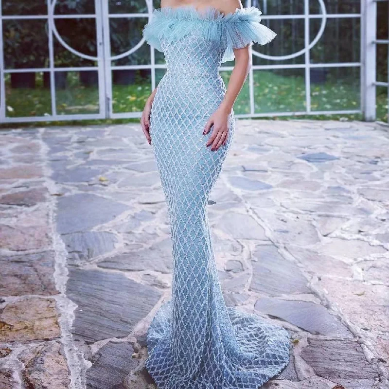 Noble And Elegant KittenAlarm - Angela Off Shoulder Embellished Sequins Maxi Dress