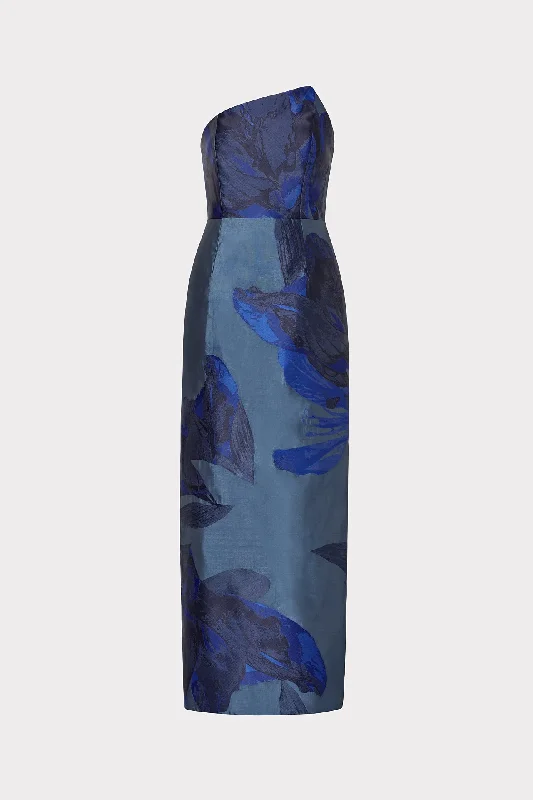 Youthful Street Fashion Asymmetrical Forest Jacquard Maxi Dress