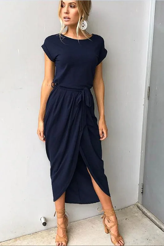 Age-reducing Style Solid Color Strappy Irregular Dress