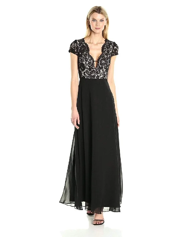 Minimalism Aidan Mattox - Aidan by MN1E200675 Lace V-neck Chiffon A-line Dress