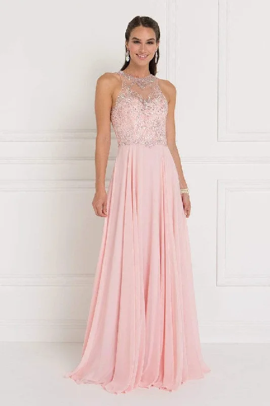 Retro Fashion Elizabeth K - GL1572 Embellished Illusion Jewel Chiffon A-line Dress