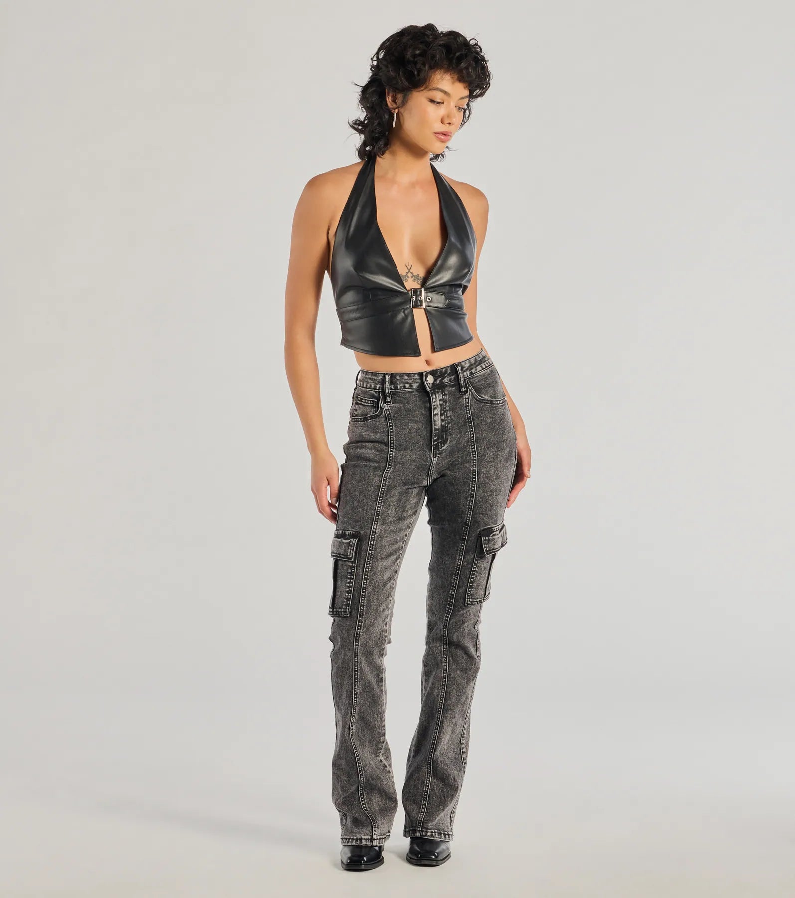 Spring Fashion Bold High-Rise Acid Wash Cargo Jeans