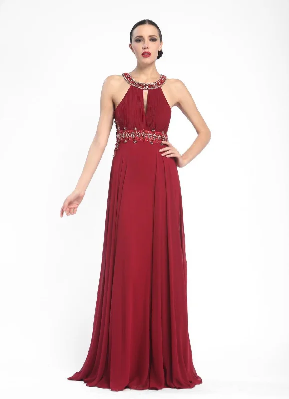 Elegant And Casual Sue Wong - Beaded Halter Neck Chiffon A-Line Dress N5330