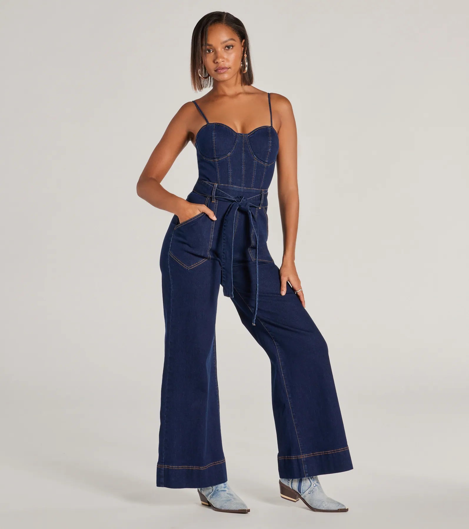 Outdoor Trend New Era Sweetheart Flare Denim Jumpsuit