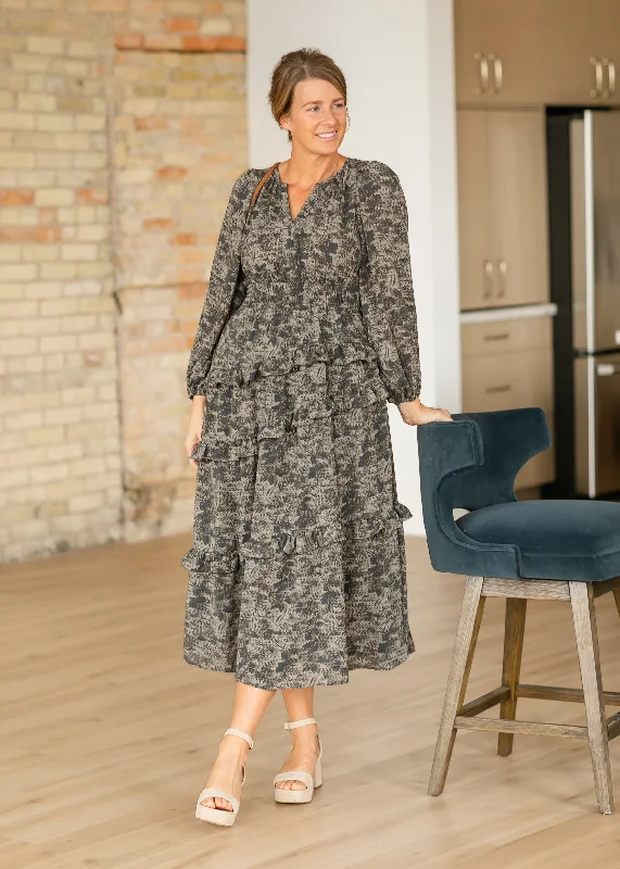 Simple And Comfortable Dusty Olive Vintage Floral Maxi Dress - FINAL SALE