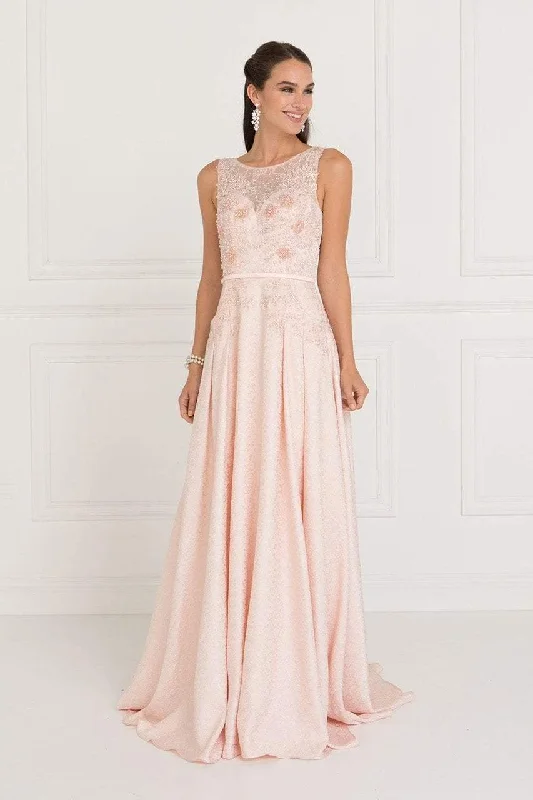 Warm And Comfortable Elizabeth K - GL1545 Jacquard Illusion Appliqued A-Line Gown