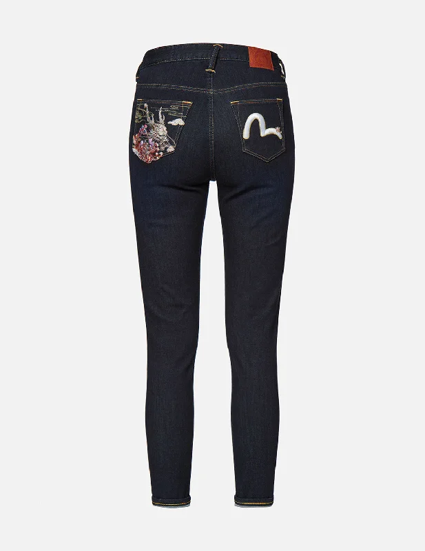 Luxury And Elegant Dragon Head and Seagull Embroidered Skinny Jeans