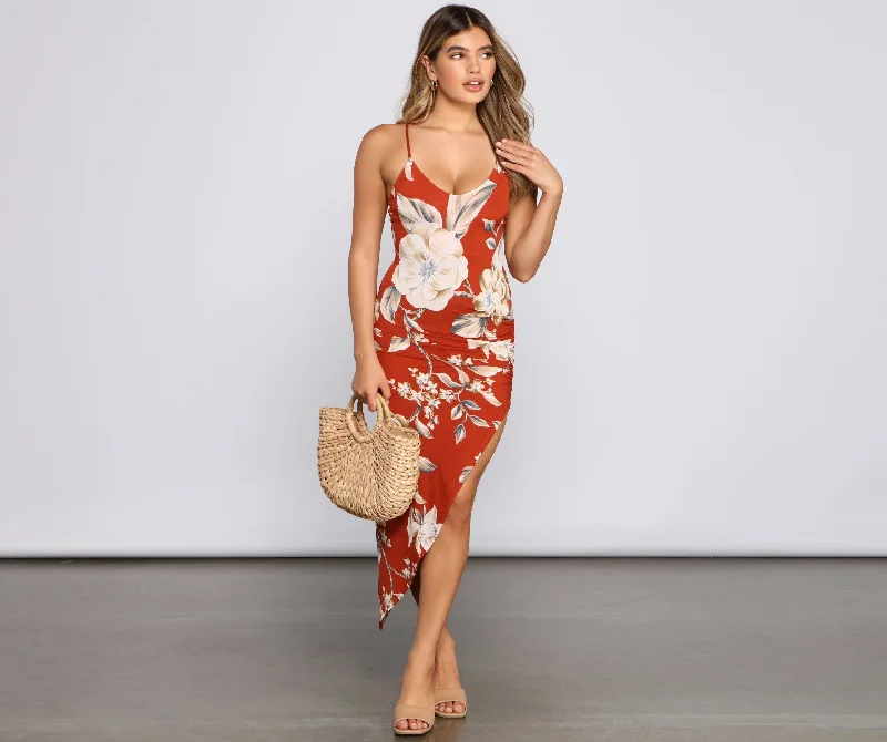 Lively And Youthful Sunset Stunner Stylish Asymmetrical Midi Dress