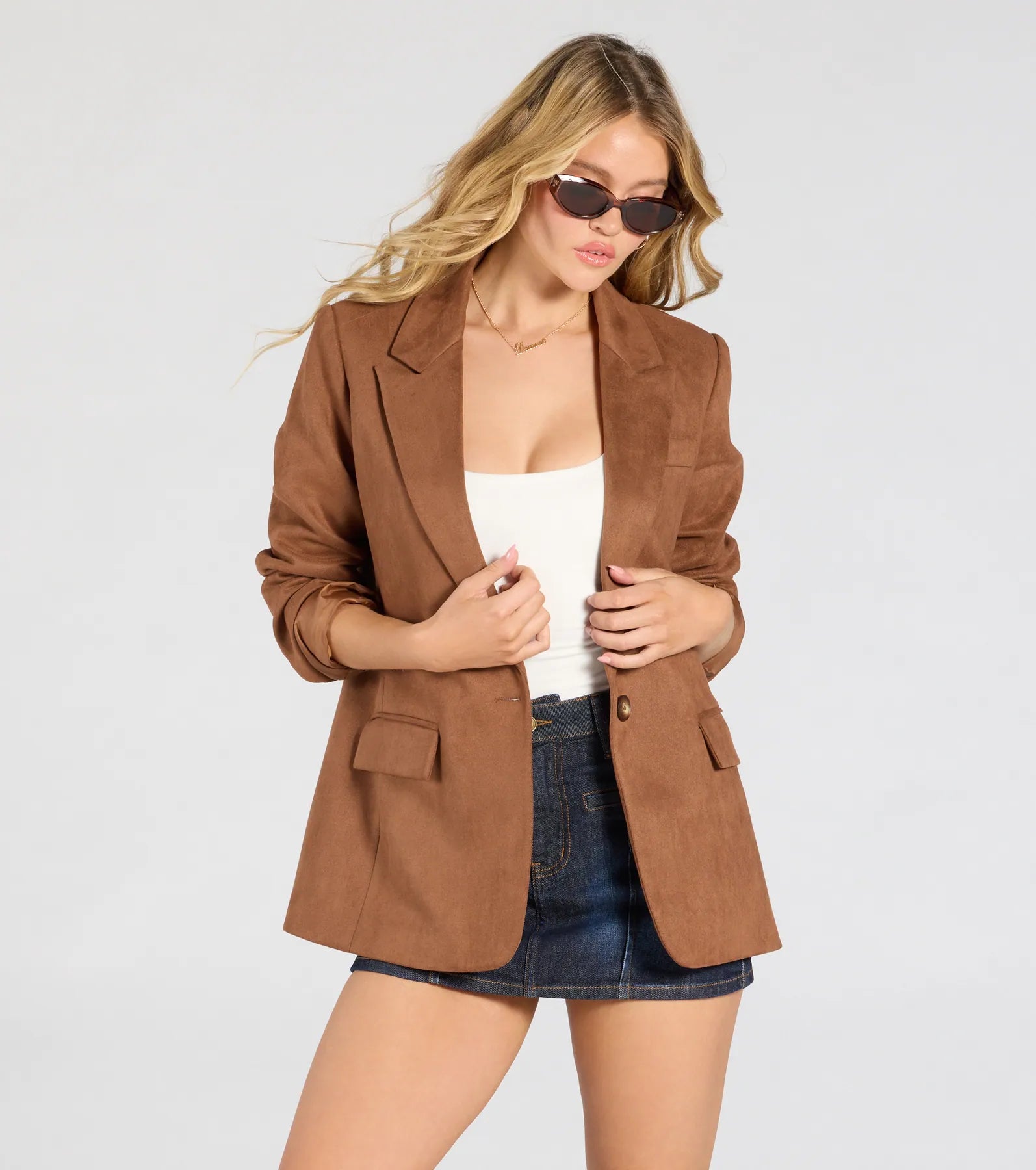 Classic And Versatile Casual And Chic Faux Suede Oversized Blazer