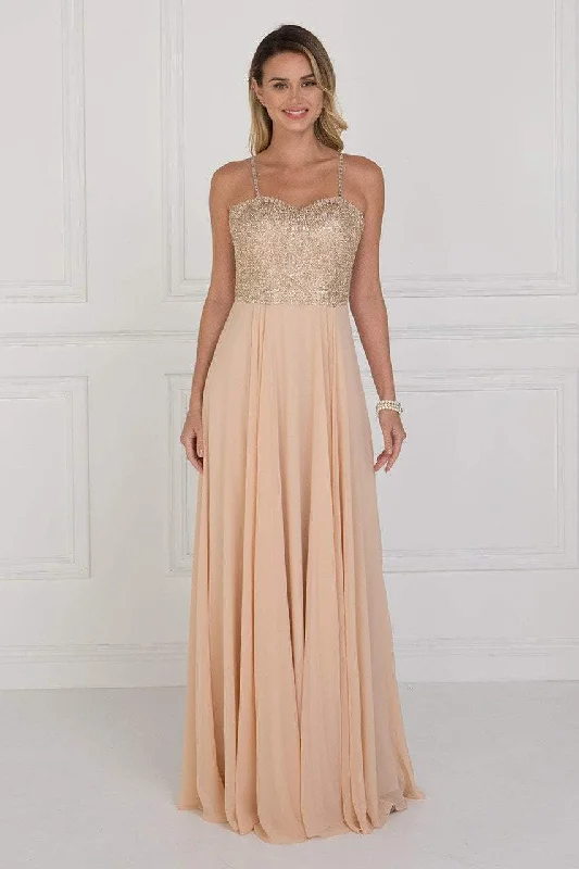 Comfortable And Cold-proof Elizabeth K - GL1571 Gold Embroidered Sweetheart Chiffon A-line Dress