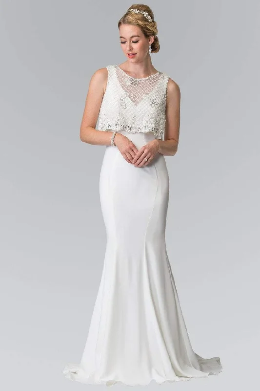 Simple Solid Color Elizabeth K - GL2257 V-Neck with Detachable Beaded Lace Top Gown Simple Solid Color Elizabeth K - GL2257 V-Neck with Detachable Beaded Lace Top Gown