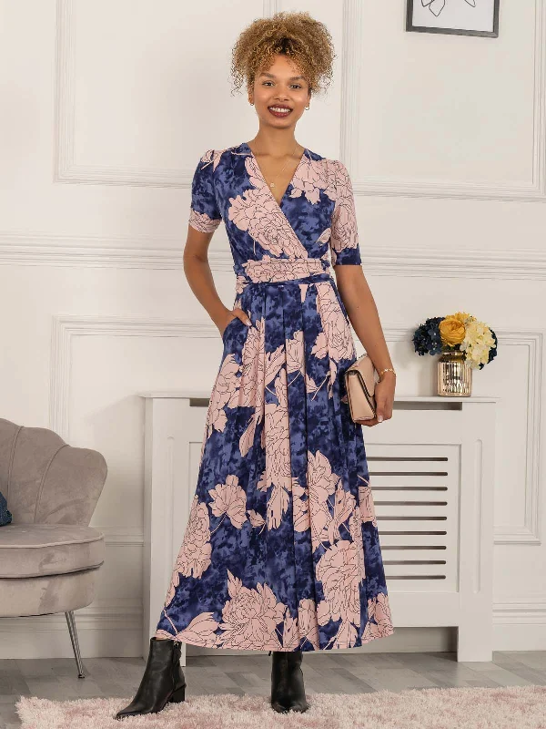 Denim Design Evita Floral Print Maxi Jersey Dress, Floral Abstract