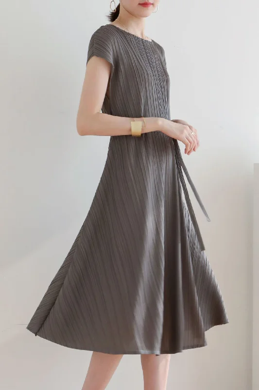 Ethnic Style Solid Color Crew Neck Tie-Strap Dress