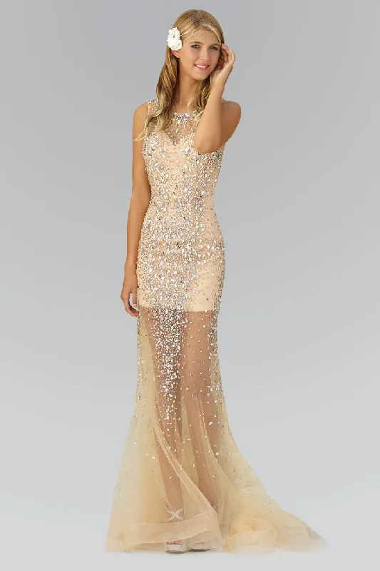 Simple Matching Elizabeth K - GL2084 Sleeveless Jewel Embellished Sheer Gown