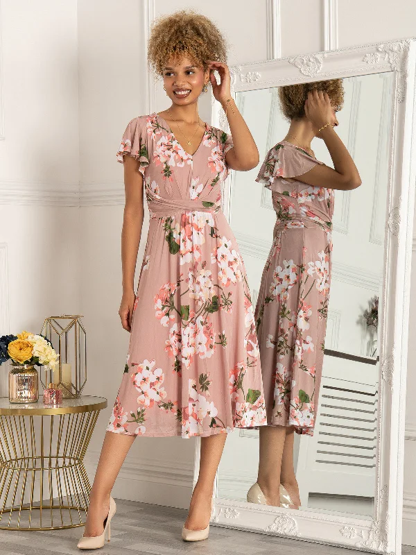 Comfortable Design Jolie Moi Shirley Mesh Midi Dress, Dusty Pink