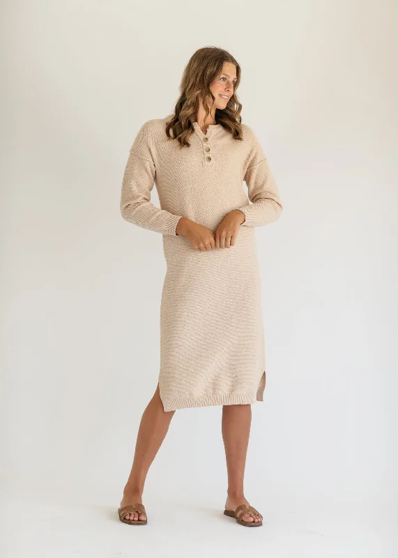 Youthful Street Fashion Fawna Henley Waffle Knit Maxi Dress