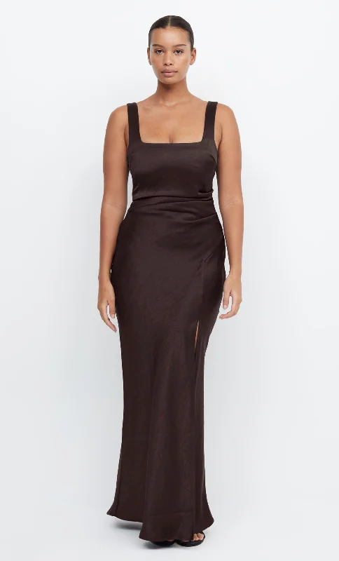 British Style THE DREAMER SQUARE NECK DRESS - DARK CHOCOLATE