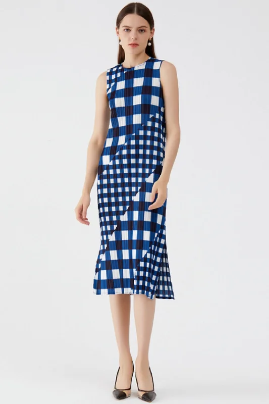 Urban Style Plaid Print Sleeveless Full Pleated Dress
