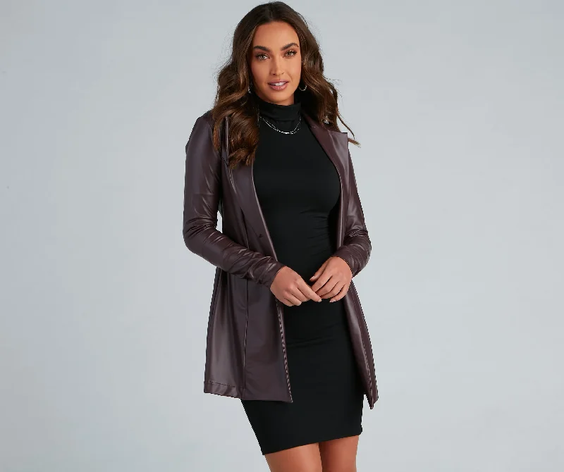 Exquisite Fabrics Classic Faux Leather Blazer