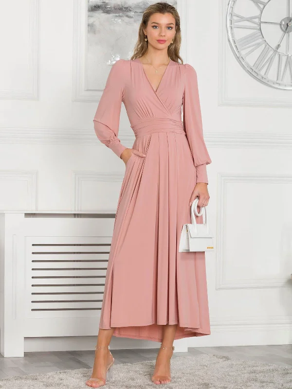 Age-reducing Style Rashelle Jersey Long Sleeve Maxi Dress, Dusty Pink