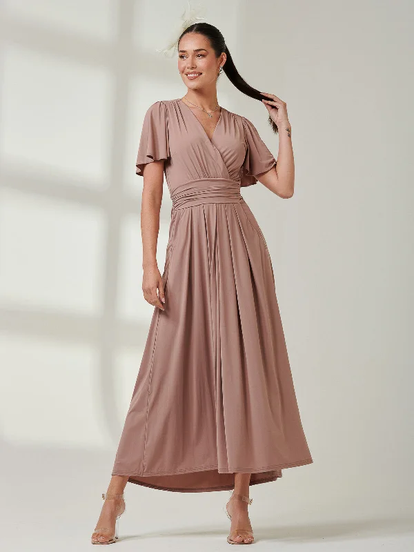 Youthful Angel Sleeve Super-Smooth Jersey Maxi Dress, Rose Taupe