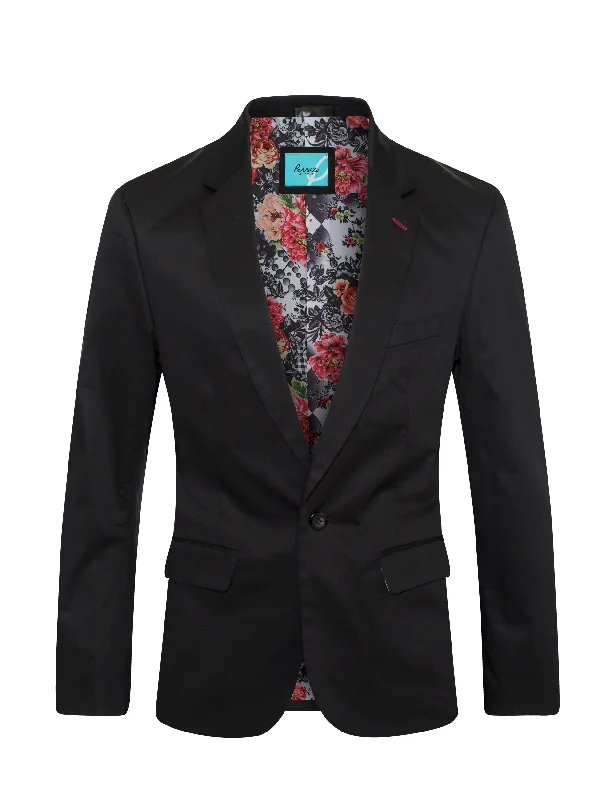 Boutique Recommendation Men's Cotton-Stretch Fashion Blazer Black 9010
