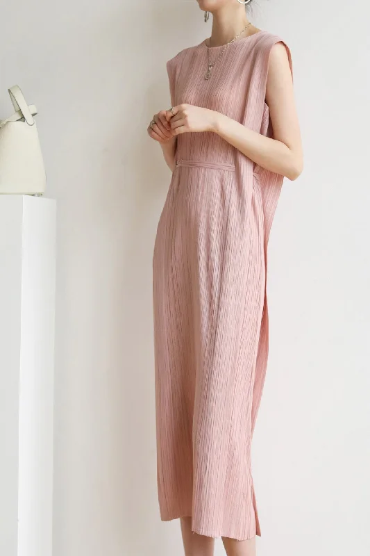 Romantic And Fresh Sleeveless Ruched Lace-Up Midi Dress