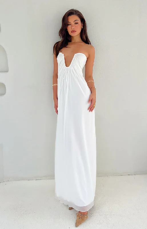 High-end Fabrics Braelyn White Strapless Maxi Dress