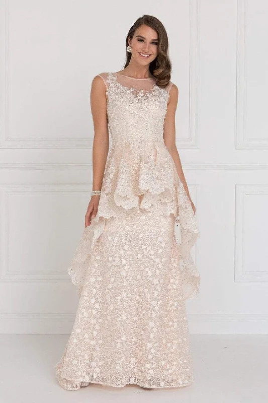 French Style Elizabeth K Bridal - GL1584 Lace Illusion Bateau Gown with Tulle Overlay