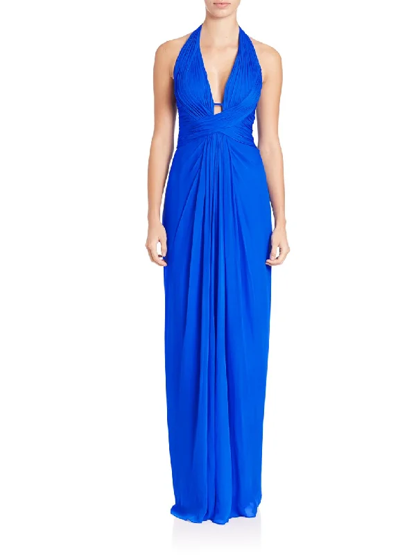 Playful Style Aidan Mattox - 54469500 Plunging Halter Silk Draping Sheath Gown