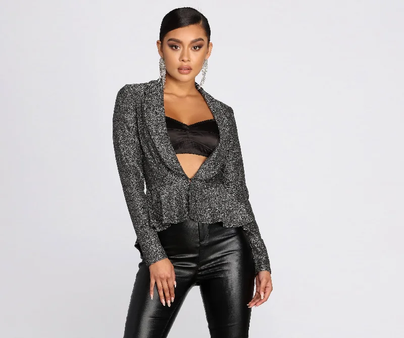 Slim Fit All Glam Glitter Peplum Blazer
