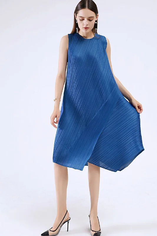 Classic Series Sleeveless Irregular Full Pleated Midi Dress