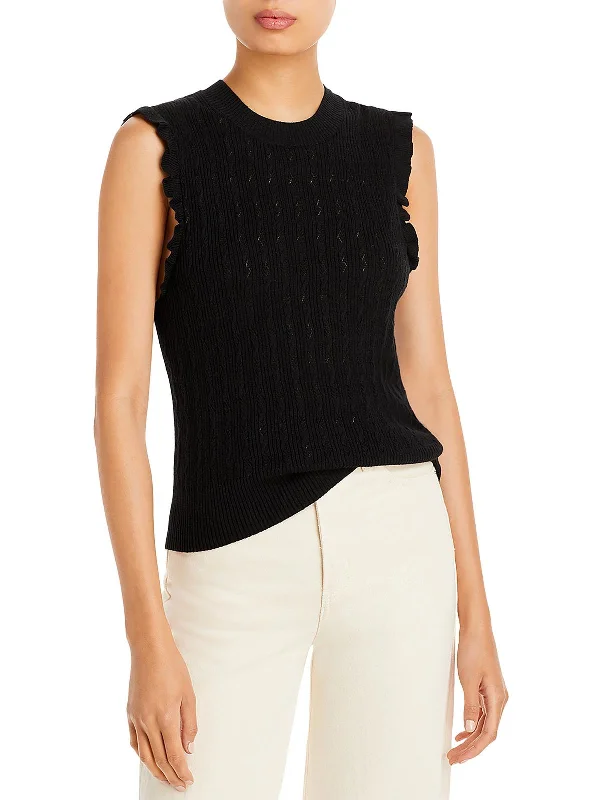 Dessert Matching Gardenia Womens Ruffled Crewneck Tank Top Sweater