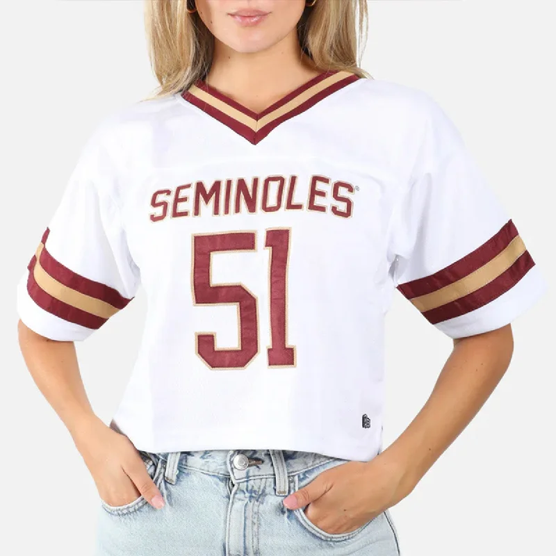 Relaxed And Casual Hype & Vice Women's Seminoles 51 Crop Football Jersey - White