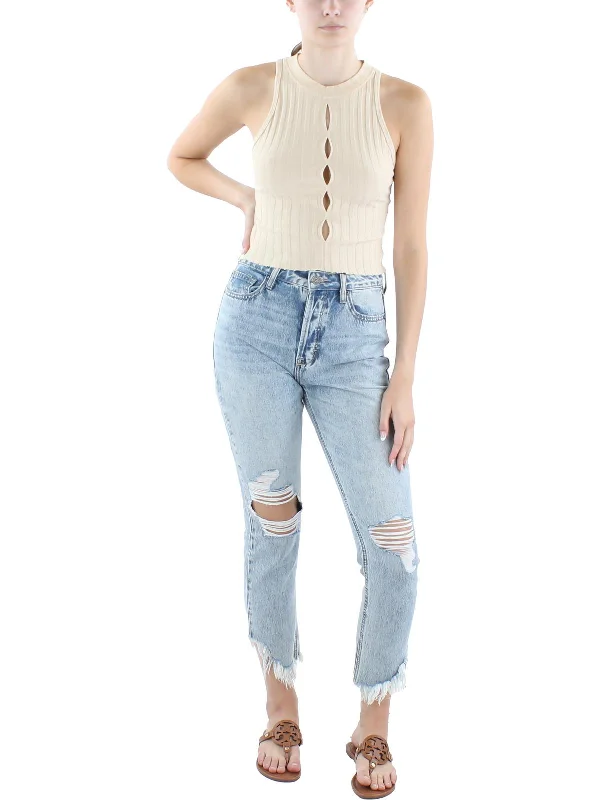 Outdoor Trend Womens Cut-Out Mock Neck Tank Top Sweater