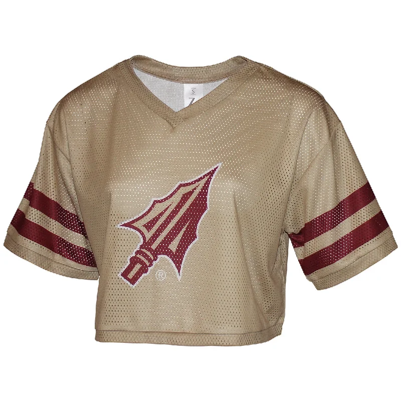 High-end Fabrics ZooZatz Women's Arrowhead Logo V-neck Crop Mesh Jersey - Gold/Garnet High-end Fabrics ZooZatz Women's Arrowhead Logo V-neck Crop Mesh Jersey - Gold/Garnet