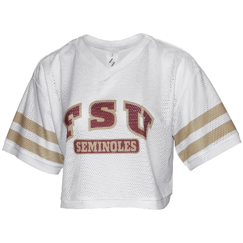 Comfortable Design ZooZatz Women's FSU Seminoles V-neck Crop Mesh Jersey - White/Gold