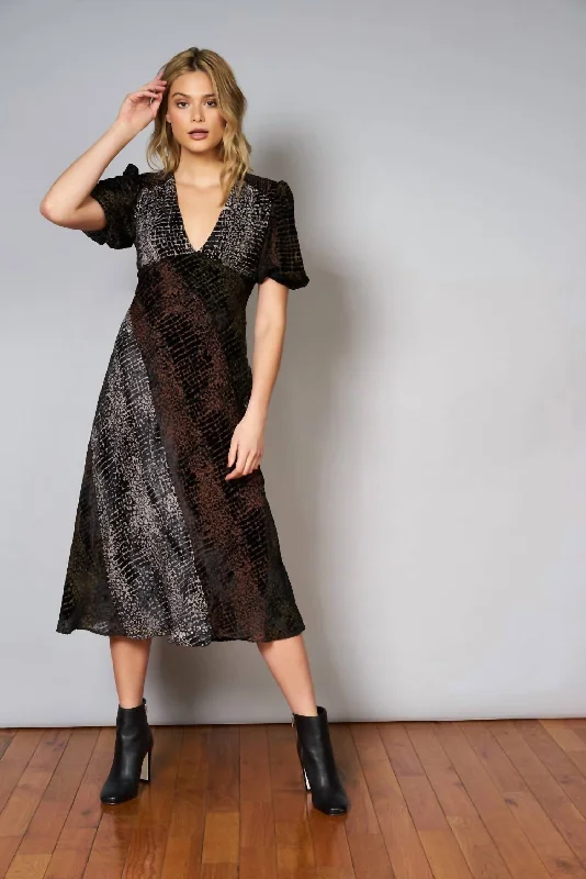 Exclusive Customization Arrie Midi Dress In Black/Brown Print